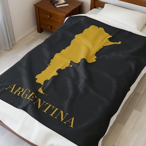 Gold and Black Map of Argentina Blanket, Gold Argentina Throw Blanket, Argentina Decor, Argentina Travel Gift, Argentina Home Decor Gift