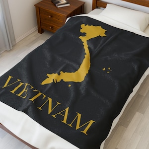 Gold and Black Map of Vietnam Blanket, Gold Vietnam Throw Blanket, Vietnam Decor, Vietnam Travel Gift, Vietnam Gift, Vietnamese Home Decor