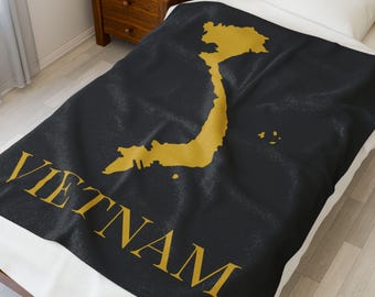 Koc z mapą Wietnamu, Złoty koc z Wietnamu, Dekoracja do domu w stylu wietnamskim, Prezent z Wietnamu, Akcesoria podróżne do Wietnamu