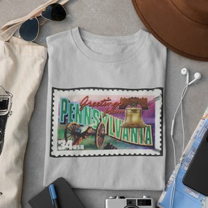 Vintage Pennsylvania Stamp Tshirt, 100% Cotton Trendy Retro USA PA Colonial Art Print, Cute Gift, Pennsylvania Tshirt, PA Tshirt, Tee Gift