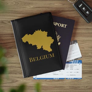 Schwarz-Gold-Belgien-Karte Passhalter, Belgien Reisebrieftasche, Elegante belgische Passhülle, Belgien Passport Brieftasche, Belgien Geschenk