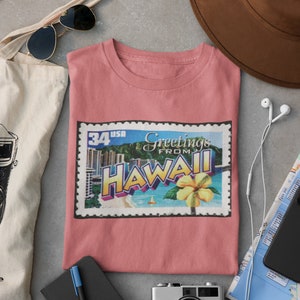 Vintage Hawaii Stamp Tshirt, 100% Cotton Retro Tropical Art Print, Cute Gift for Anyone, Hawaii Tshirt, Hawaiian Tshirt, Island Tshirt