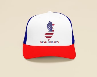New Jersey Trucker Hat, American Flag NJ Map Hat, New Jersey Gift