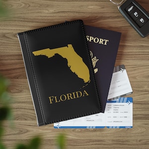 Zwart-gouden paspoorthouder Florida, portemonnee kaart kaart Florida, reisportemonnee Florida, minimalistische paspoorthouder Florida, cadeau Florida