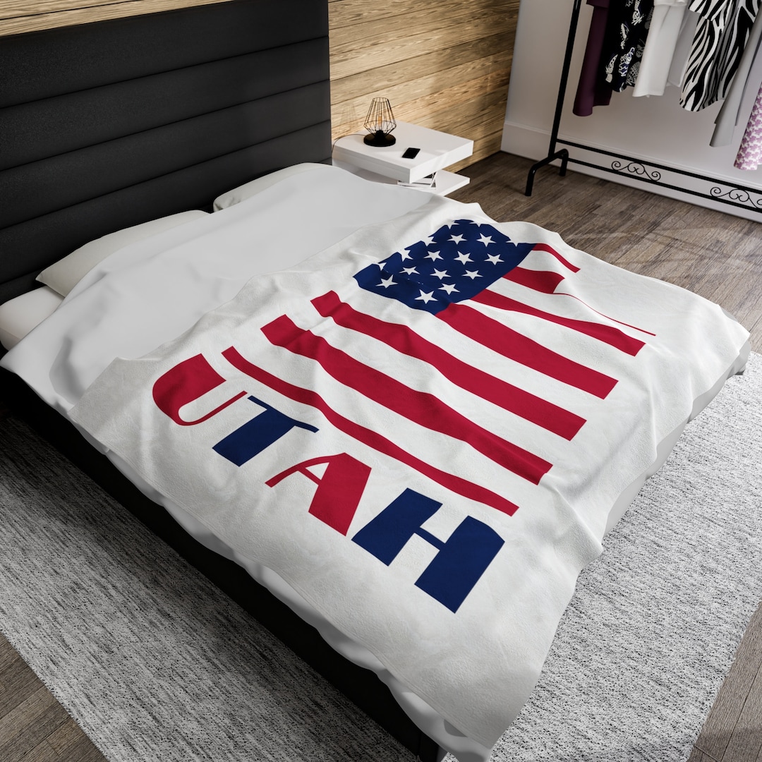 American Flag Map of Utah Blanket, Utah Throw Blanket, Utah