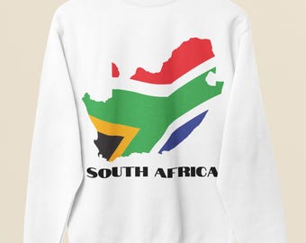 Südafrika Flagge Karte Sweatshirt, South African Pride Rundhalsausschnitt, Kapstadt Reisegeschenk, südafrikanische Kleidung