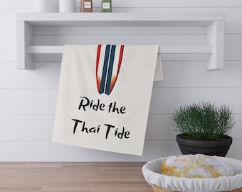 Thailand Flag Surfboard Coastal Style Kitchen Towel, Thai Flag Home Decor, Thai Kitchen Decor, Thai Home Decor, Thailand Gifts, Thai Gifts