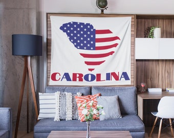 Tapeçaria de parede da Carolina do Sul, bandeira americana, mapa da Carolina do Sul para pendurar na parede, decoração patriótica da Carolina do Sul