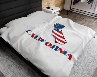 California Throw Blanket, American Flag California Blanket, CA Map Blanket, Patriotic California Gifts, California Bedding, Cali Home Decor