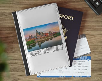 Nashville Passport Holder, Nashville TN Skyline Passport Cover, Nashville Tennessee Travel Wallet, Music City Gift, Nashville Souvenir