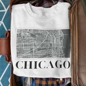 Chicago Map Custom Sweatshirt, Trendy Chicago Sweatshirt, Karte von Chicago Geschenk, Chicago Print Shirt, Chicago Poster Rundhalsausschnitt, Chicago Geschenke