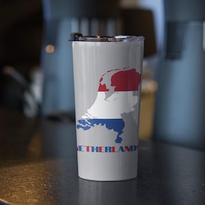 Copo com mapa da Holanda 20 oz, copo com bandeira holandesa, caneca de viagem da Holanda, copo com bandeira da Holanda, presente fofo da Holanda, presente holandês
