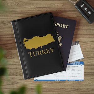 Black and Gold Turkey Map Passport Holder, Turkey Travel Wallet, Turkish Passport Cover, Turkey Passport Wallet, Turkish Gift, Turkey Gift