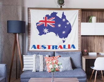 Australia Flag Map Wall Tapestry, Australia Wall Hanging, Aussie Dorm Decor