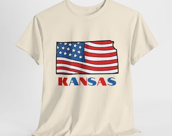 T-shirt Kansas, t-shirt KS map avec drapeau américain