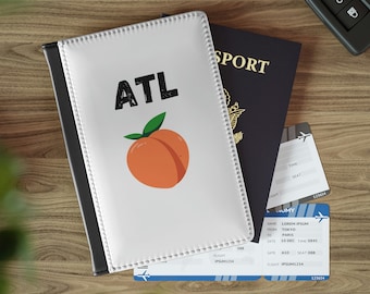 Porta-passaporte de Atlanta, Capa de passaporte com estampa de pêssego de Atlanta, Geórgia, Carteira de viagem ATL, Presente de viagem com tema de pêssego da Geórgia, Acessório de viagem de Atlanta