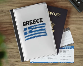 Porta-passaporte com a bandeira da Grécia, capa para passaporte grego, carteira de viagem com a bandeira da Grécia, carteira para passaporte grego, presente de viagem para a Grécia