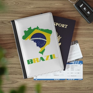 Brazil Passport Case, Brazilian Passport Holder, Map of Brazil Travel Wallet, Brazil Flag Passport Cover, Brazil Travel Accessories