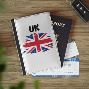 Funda para pasaporte con la bandera del Reino Unido, billetera para pasaporte del Reino Unido, funda para pasaporte británico, regalo de viaje para el Reino Unido, billetera con la bandera de la Union Jack de Gran Bretaña