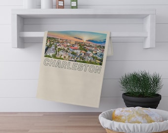 Toalla de cocina con el horizonte de Charleston, paño de cocina de Charleston, Carolina del Sur, regalo de decoración para el hogar de Charleston, Carolina del Sur
