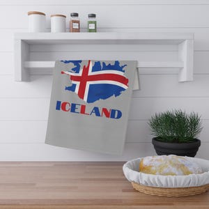 Carte de l'Islande torchon, serviette drapeau islandais, décoration cuisine islandaise, décoration islandaise, cadeau voyage Islande, cadeau Islande, art islandais