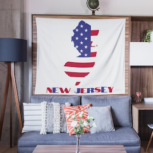 Carte du drapeau américain du New Jersey, tapisserie murale, cadeaux pour la maison pour lui, décoration de dortoir, décoration d'intérieur du New Jersey, cadeaux pour petit ami, tapisserie de salle de classe