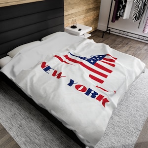 American Flag Map of New York Blanket, New York Throw Blanket, NY Personalized Blanket, NYC Dorm Decor, New York Home Decor, NY Gifts