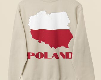 Polen Flagge Karte Sweatshirt, Polnische Flagge Rundhalsausschnitt, Polen Pullover