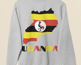 Uganda Flag Map Sweatshirt, Ugandan Crewneck, Uganda Pullover