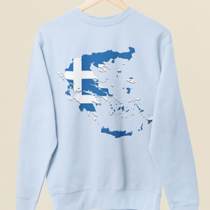 Griechische Flagge Karte von Griechenland Sweatshirt, niedliches Griechenland Flagge Sweatshirt, griechische Inseln Sweatshirt, griechische Flagge Sweatshirt, Griechenland Reise Shirt