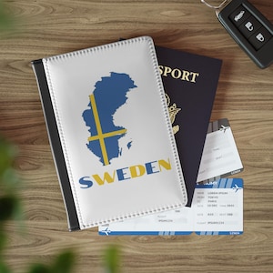 Porte-passeport suédois, Porte-passeport suédois, Drapeau de la Suède, Carte de la Suède, Étui pour passeport, Accessoires de voyage pour la Suède, Cadeau pour la Suède