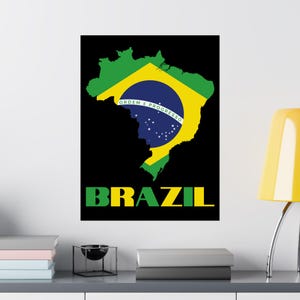 Map of Brazil Poster, Brazilian Flag Poster, Brazil Flag Matte Poster, Brazilian Decor, Brazil Map Poster, Brazil Wall Decor, Brazil Decor