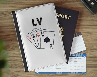 Porta-passaporte de Las Vegas, capa de passaporte com cartas de baralho de Las Vegas, carteira de viagem de Las Vegas, presente de viagem para Nevada, estojo para passaporte de Las Vegas