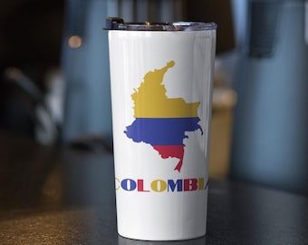 Map of Colombia Tumbler 20 oz, Colombian Flag Tumbler, Colombia Travel Mug, Colombia Bottle, Colombia Flag Tumbler, Cute Colombia Gift