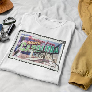 Vintage North Carolina Stamp Tshirt, 100% Cotton Trendy Retro NC Art Print, Cool Cute Gift for Boyfriend, Girlfriend, Dad, Mom, School