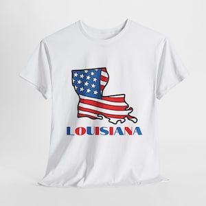 Stolzes amerikanisches Louisiana-T-Shirt, amerikanische Flagge Louisiana-Karten-T-Shirt, Louisiana-Zustands-Stolz-Hemd, Vaterländisches Louisiana-Hemd-Geschenk