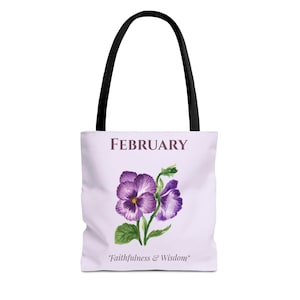 February Birth Flower Tote Bag, Violet Floral Bag, February Birthday Gift for Her, February Gift, Botanical Travel Bag, Violet Flower Gift