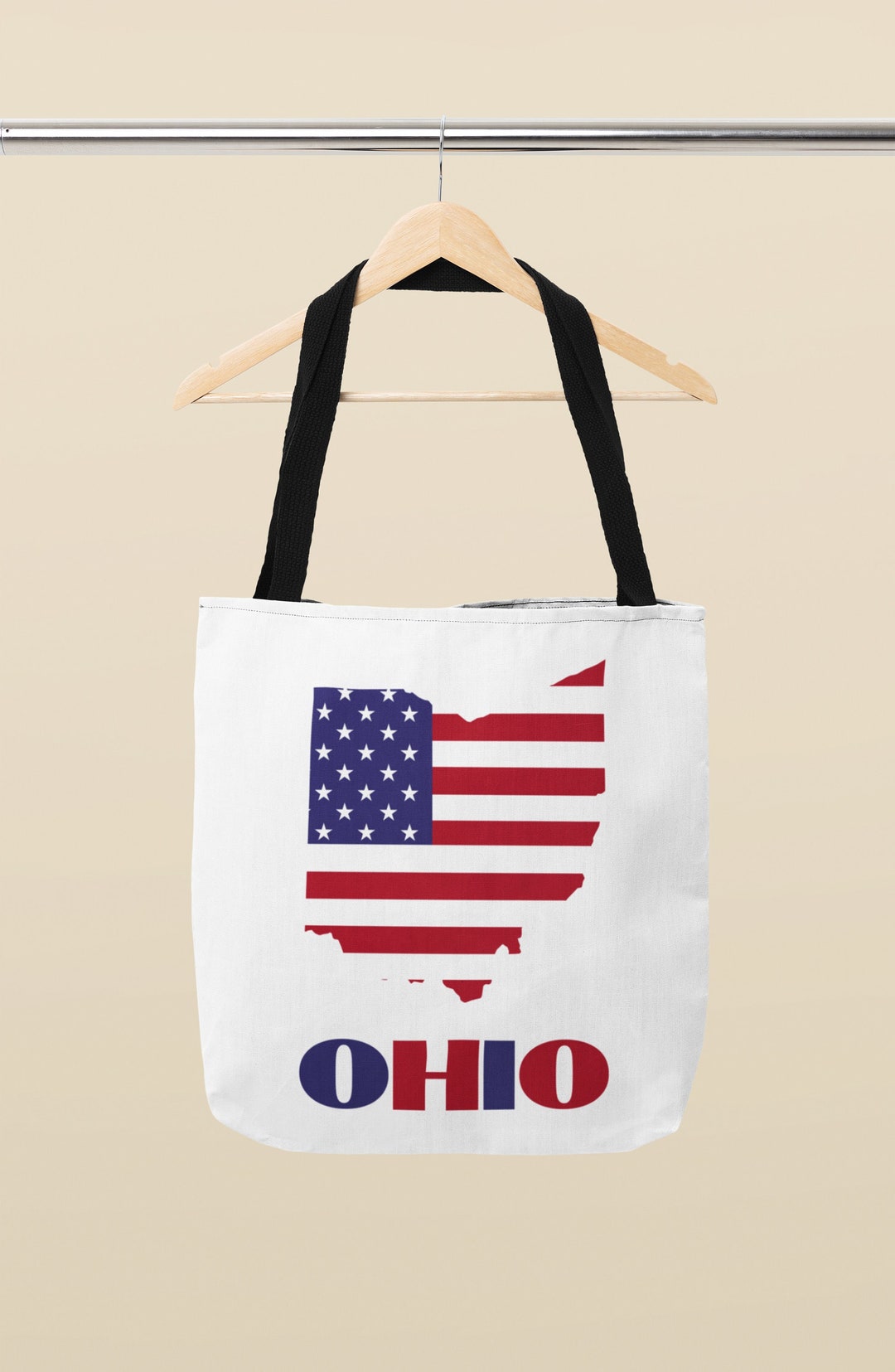 American Flag Map of Ohio Tote Bag, Ohio Beach Bag, Ohio Custom Tote