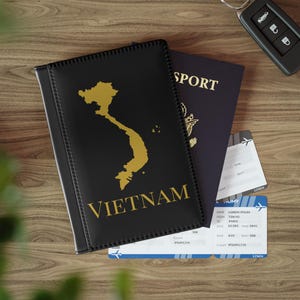 Schwarz-Gold-Vietnam Karte Passhalter, Vietnam Reisebrieftasche, Vietnamesische Passhülle, Vietnam Brieftasche, Vietnamesisch Geschenk, Vietnam Geschenk