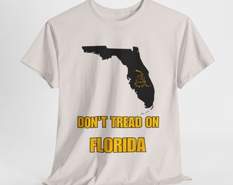 Camiseta "Florida Don't Tread On Me", com estampa patriótica do mapa da Flórida, presente para floridianos.
