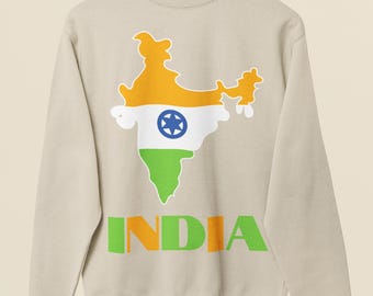 India Flag Map Sweatshirt, Indian Crewneck Pullover