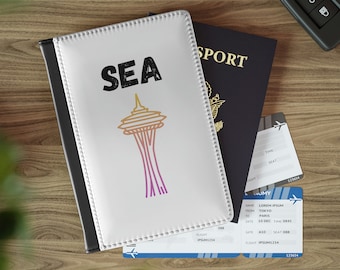 Porta-passaporte de Seattle, capa para passaporte com a Space Needle de Seattle, carteira de viagem de Seattle, Washington, presente de viagem de Seattle