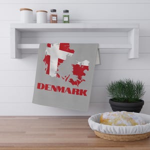 Carte du Danemark serviette de cuisine, serviette drapeau danois, décoration de cuisine danoise, décoration danoise, cadeau voyage Danemark, cadeau Danemark, cadeau danois