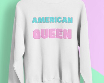 Moletom American Queen, Moletom Patriótico com Gola Redonda da Rainha dos EUA, Moletom Fofo com Orgulho Americano