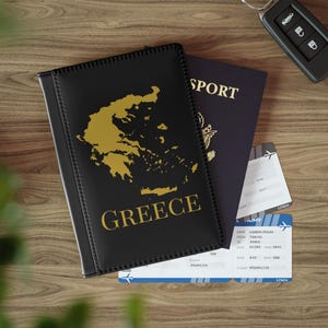 Gold Griechenland Karte Passhalter, minimalistische Griechenland Reisebrieftasche, elegante griechische Passhülle, Griechenland Passport Brieftasche, Griechenland Reisegeschenk