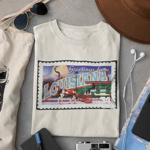 Vintage Louisiana Stempel Custom Tshirt, 100% Baumwolle Trendy Retro New Orleans Art Print Tee, niedliches Louisiana Tshirt, Shirt Geschenk für Freund