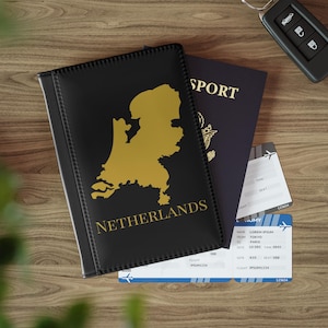 Schwarz-goldener Niederlande-Kartenhalter, Niederlande-Reisepasshülle, niederländische Passhülle, niederländische Passport-Mappe, niederländisches Geschenk