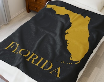 Florida State Map Blanket, Gold Florida Throw Blanket, Sunshine State Blanket, Florida Home Decor, Florida Room Decor, Florida Gift