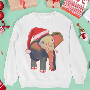 Santa Hat Elephant Christmas Sweatshirt, Cute Elephant Holiday Sweatshirt, Elephant Santa Cute Sweatshirt, Christmas Shirt, Christmas Gift