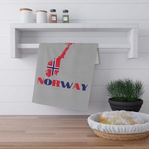 Karte von Norwegen Geschirrtuch, Geschirrtuch mit norwegischer Flagge, Geschirrtuch für norwegische Küche, norwegisches Dekor, Reisegeschenk für Norwegen, Geschenk für Norwegen, Geschenk für Norweger